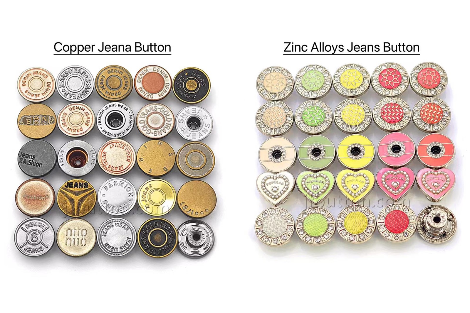copper and zinc alloy jeans button